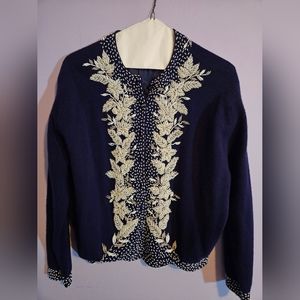 Vintage navy blue beaded sweater